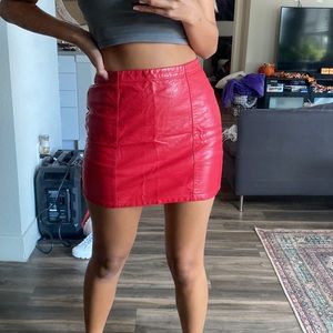 Red Faux Leather Skirt